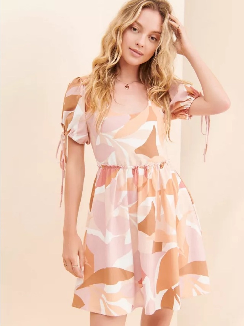 Girl and the Sun Avery Mini Dress Spice Leaf Pink Tan XS
